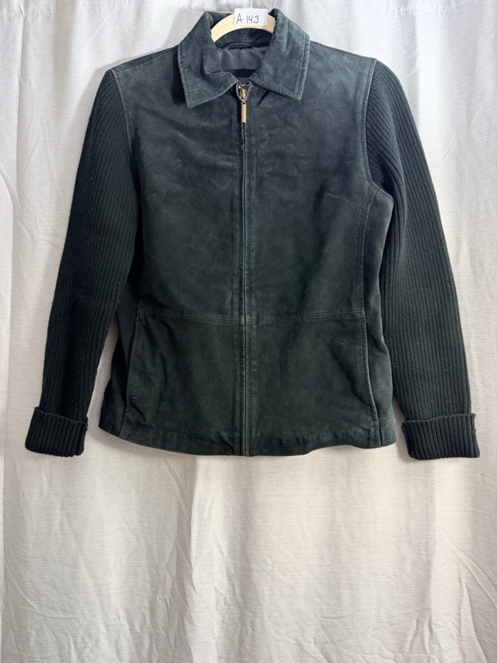 Fabio Suede Leather Jacket Knit Sleeves Zip Up Vintage Y2K Women